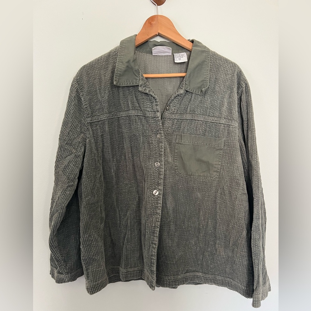 Vintage 90s Corduroy Barn Jacket Shacket Cool Sage